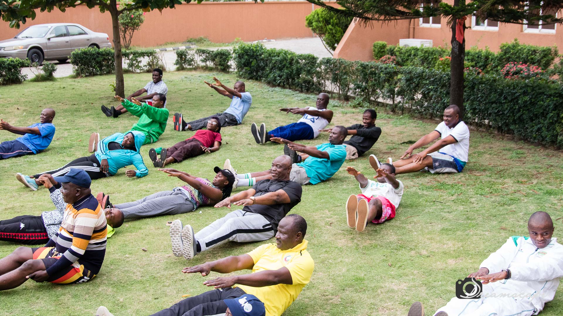 Project Implementation Unit members working out at a Training Session Workout Exercise